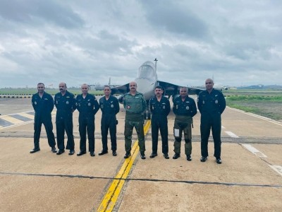 IAF chief V.R. Choudhary flies indigenous aircraft in Bangalore