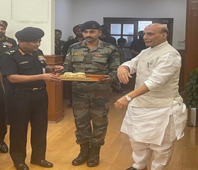 Defence Minister Rajnath Singh hands over multiple indigenous weapons to Army