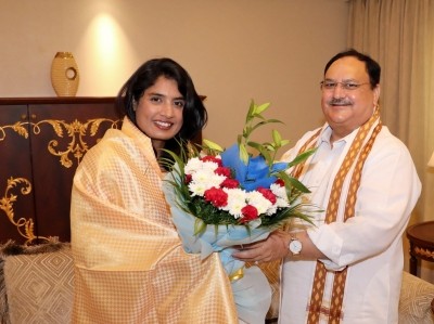 Nadda meets former cricketer Mithali Raj in Hyderabad