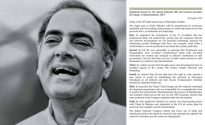 Congress pays homage to Rajiv Gandhi on his birth anniversary