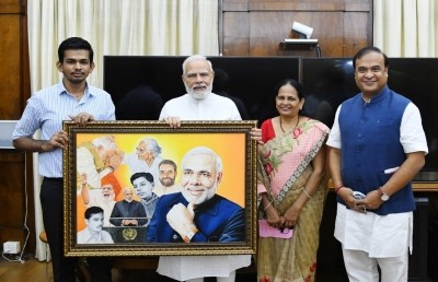 Assam's physically-challenged artist gifts painting to PM Modi