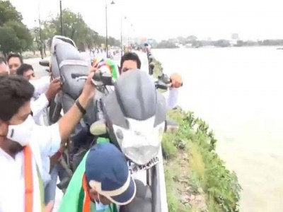 KTR for action against protestors who threw bike, cylinder in lake