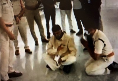 High drama at Tirupati airport as Naidu stages sit-in