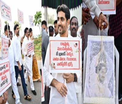 TDP legislators wash Andhra CM's portrait with liquor