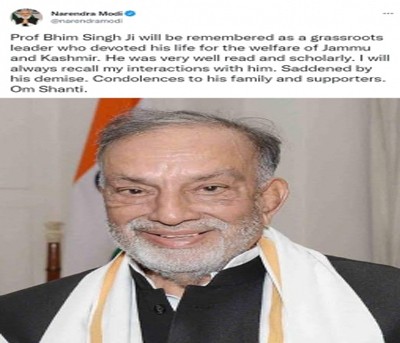 PM condoles demise of Prof Bhim Singh