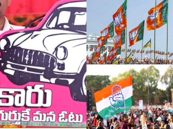 సిక్సర్ అంటున్న కాంగ్రెస్ రామరాజ్యమంటున్న బీజేపీ కరువు అస్త్రంతో గులాబీ 