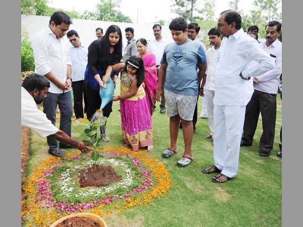 మొక్కలు నాటిన సీఎం మనవడు