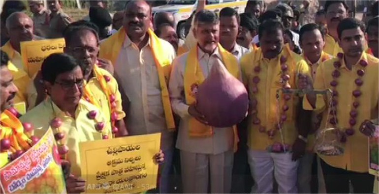 ఉల్లి ధరలపై టీడీపీ ఎమ్మెల్యేల నిరసన